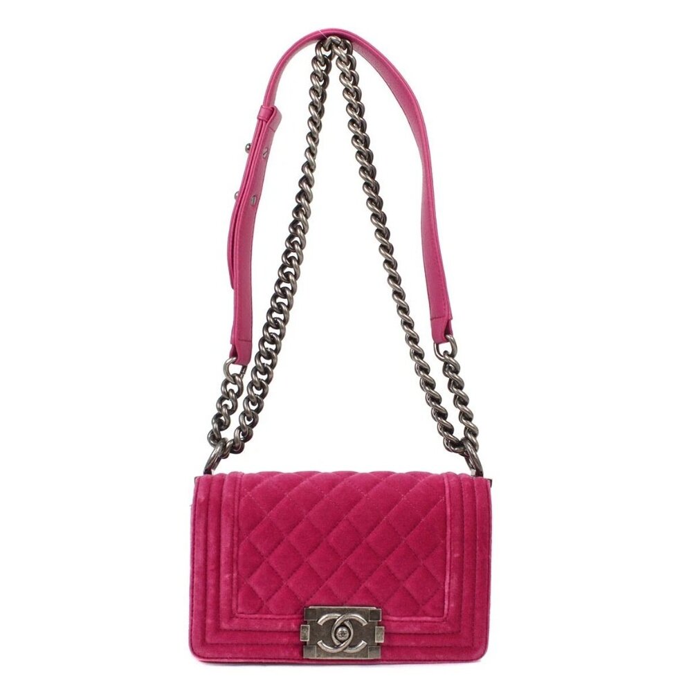 Boy Chanel Pink Velvet Small Chain Shoulder Bag XX03514